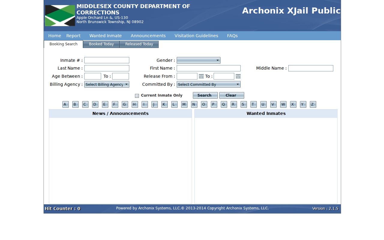 Edison residents directory Middlesex County current custody lookup page