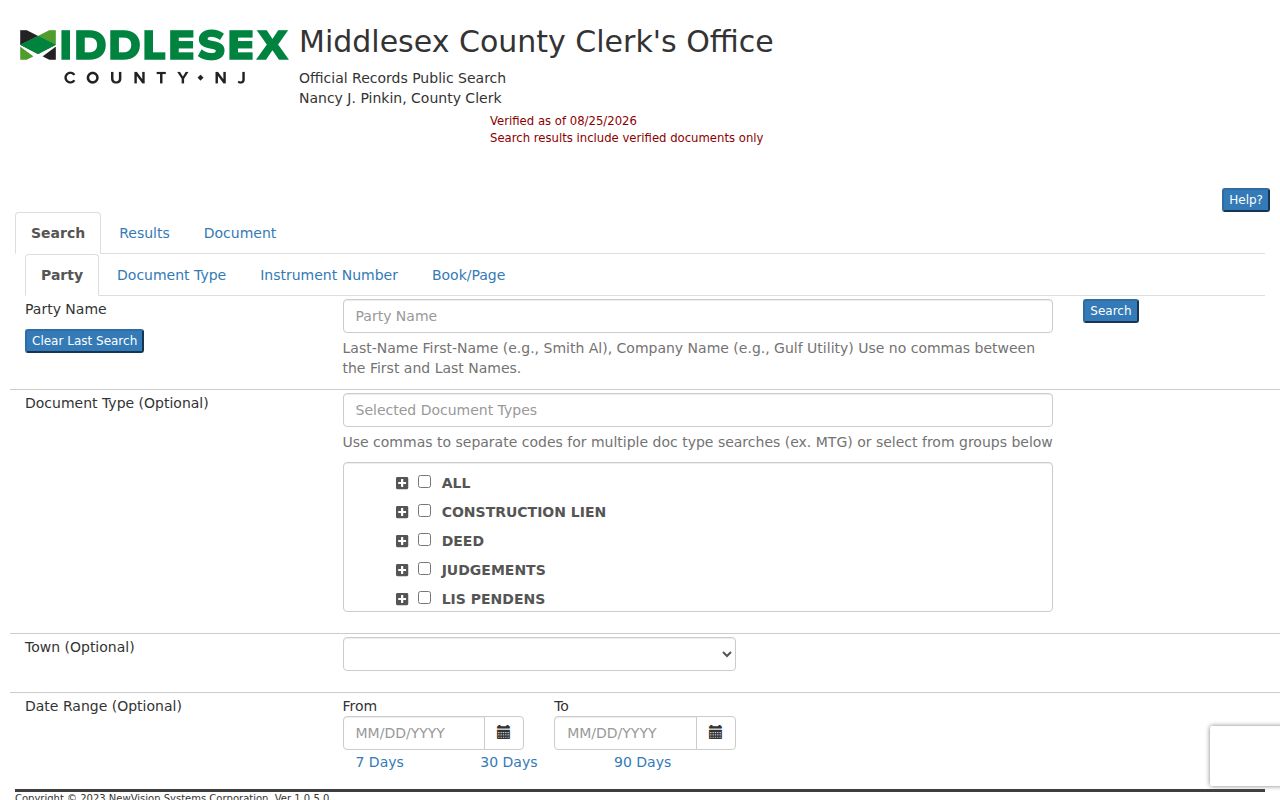Edison residents directory Middlesex County official records search fields