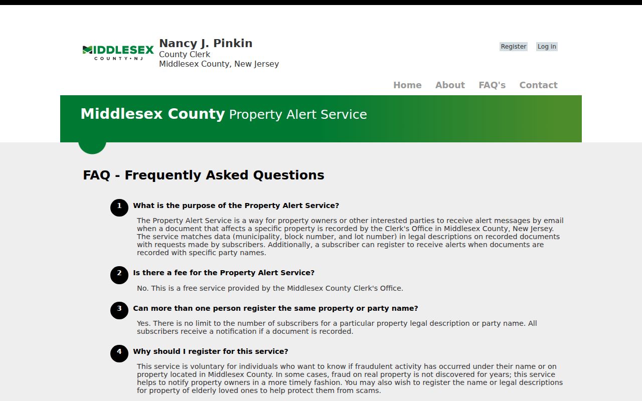 Edison previous residents Property Alert information page