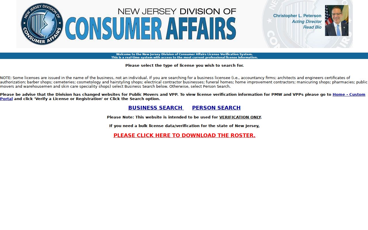 Edison residents directory New Jersey license verification interface
