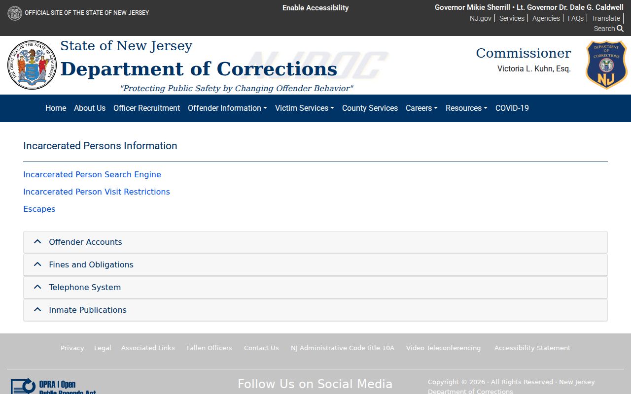 Edison residents directory New Jersey Department of Corrections search information